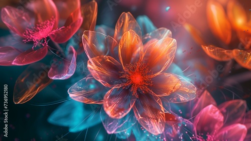 Digital technology transparent colorful flower