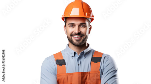 Happy smart engineer man smiling isolated transparent background