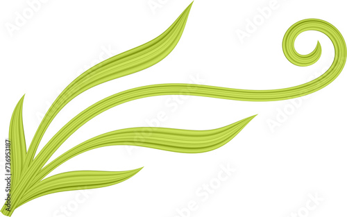 3D illustration rendering of a branch with curved leaves of different sizes on a transparent background