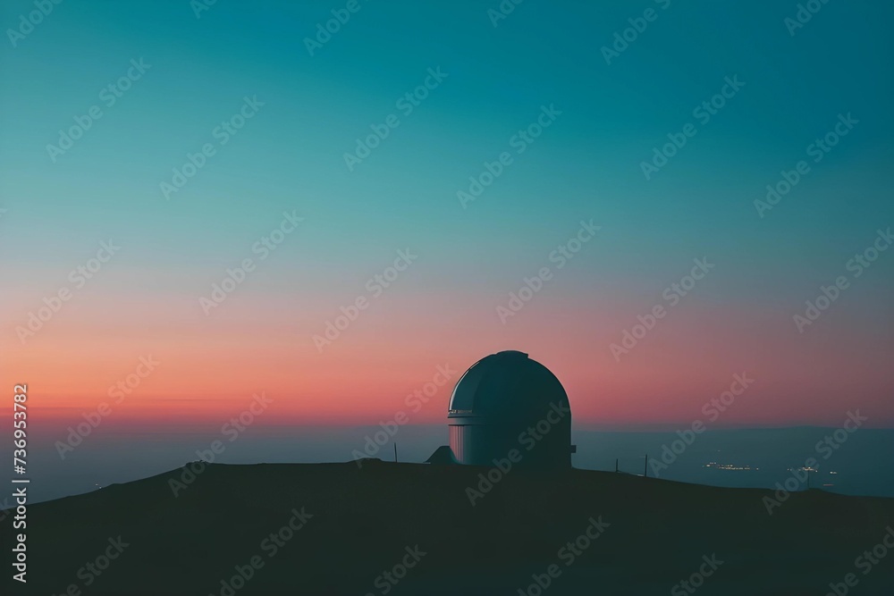 Atmospheric stock image of a quiet observatory at twilight, the dome silhouetted against a gradient sky, waiting to unlock the secrets of the night.
