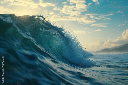 A beautiful ocean wave forming a tube. Summer tropical resort incoming wave © LivroomStudio