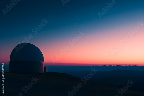Atmospheric stock image of a quiet observatory at twilight, the dome silhouetted against a gradient sky, waiting to unlock the secrets of the night.