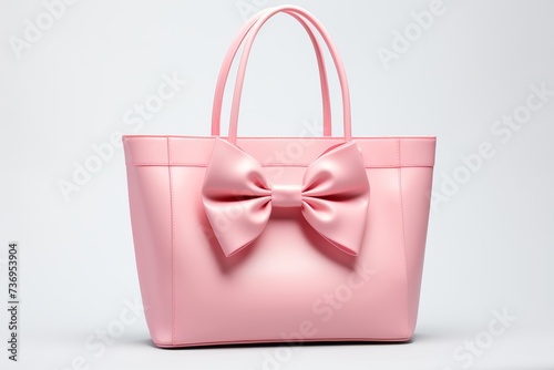 
Photography a fashionable tote bag adorned with a trendy bow charm, adding a playful and feminine touch to the practical accessory photo