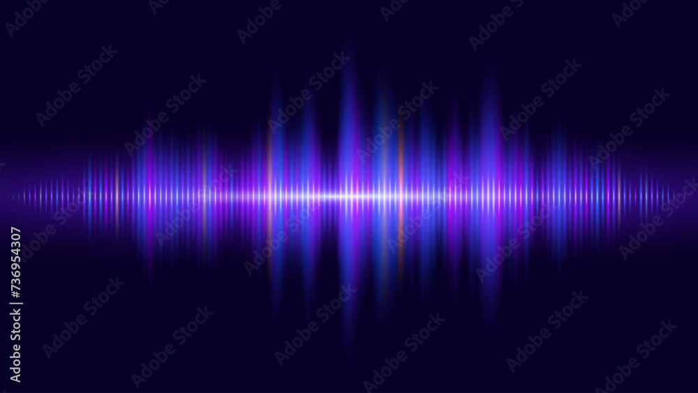 Speaking Sound Wave Vector Illustration. Digital EQ Equalizer Music or Voise Visualization. Purple Blue Colorful Dynamic Wave. Audio Rhytm Lines Graph of Frequency Spectrum.