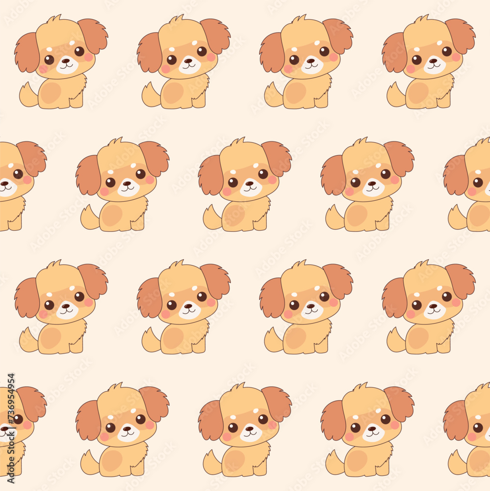 Funny Cute Small Doodle Dog Cartoon Character Seamless Wrapping Textile Fabric Print Swatch Background Template Funny Cute Small Doodle Dog Cartoon Character Seamless Wrapping Textile Fabric Print Swatch Background Template