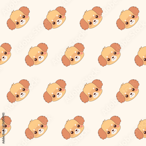 Fototapeta Naklejka Na Ścianę i Meble -  Funny Cute Small Doodle Dog Cartoon Character Seamless Wrapping Textile Fabric Print Swatch Background Template