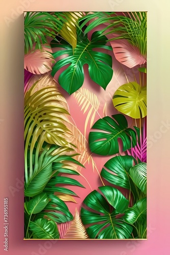 A Palm tree leaves  floral background with leaves  card template  Social media Luxury covers  Card template  card template  minimalistic  illustration  card  Instgram  Tiktok  Facebook  Twitter