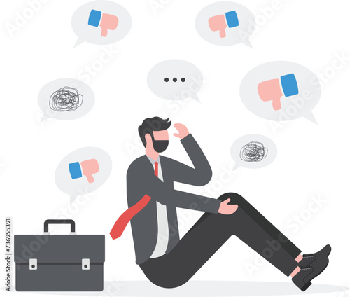 cyber bullying, depressed businessman sitting on the floor, social media side effects

