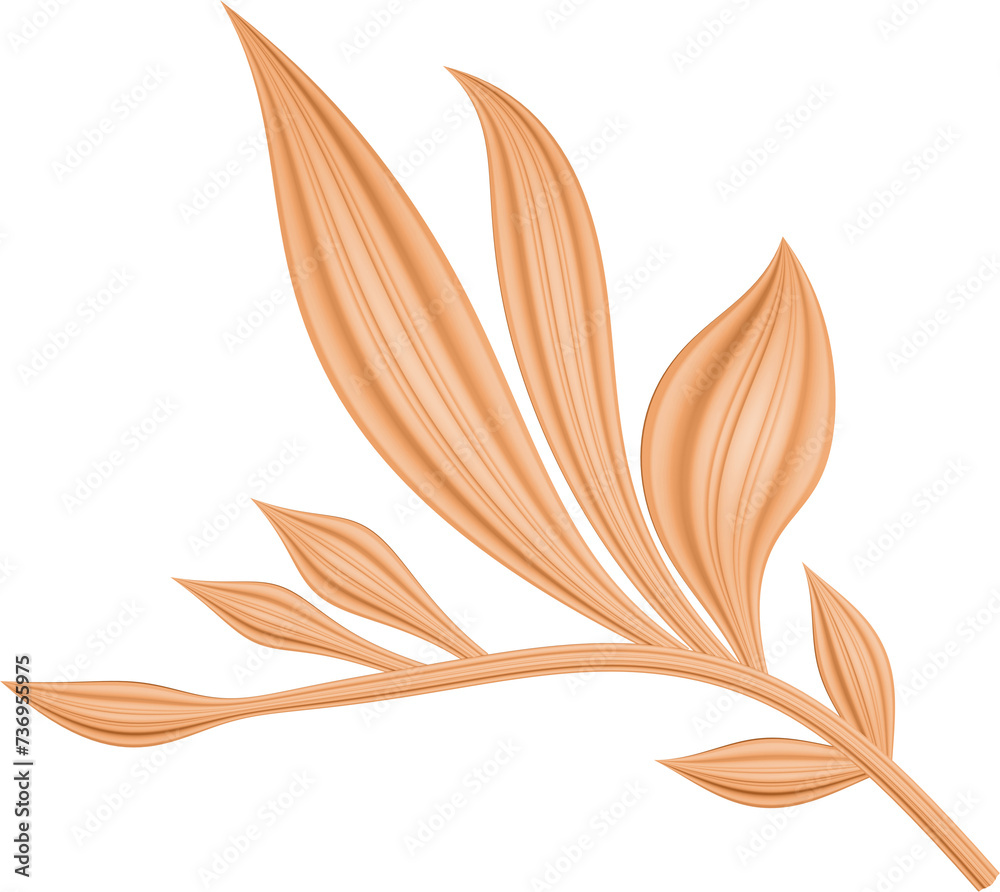 3D illustration rendering of a bending branch with leaves of different sizes on a transparent background 3D illustration rendering of a bending branch with leaves of different sizes on a transparent background