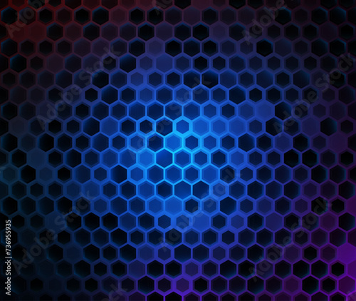 Technology or Science Abstract Blue Hexagonal Grid Background. Chemical Network. Nanomaterials Nanotechnology Concept. Cyberpunk Style Futuristic Hexagon Grid Game Backdrop. Vector.