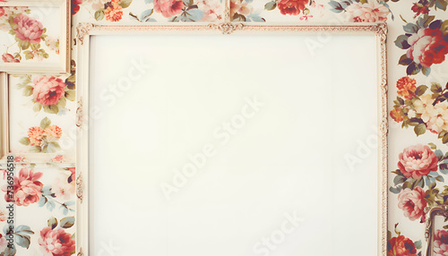 Vintage frame on the wall with floral pattern. vintage background. © Wazir Design