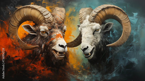 illustration abstract goats conflict fighting concept background