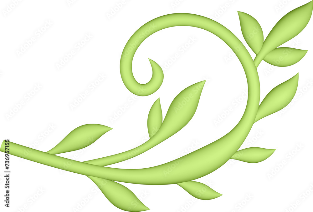 3D illustration rendering of a branch with leaves on a transparent background 3D illustration rendering of a branch with leaves on a transparent background