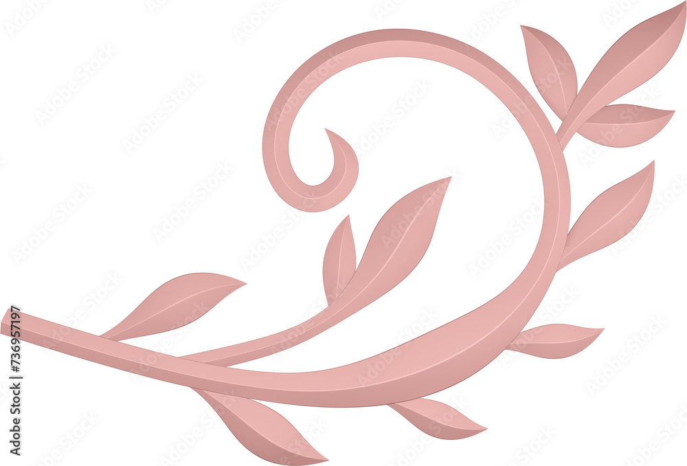 3D illustration rendering of a branch with leaves on a transparent background 3D illustration rendering of a branch with leaves on a transparent background
