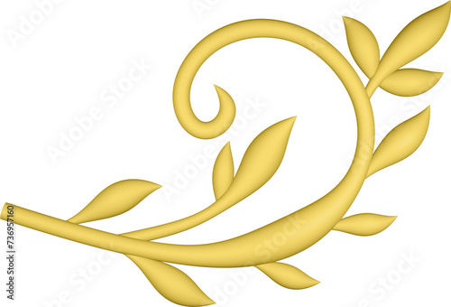 3D illustration rendering of a branch with leaves on a transparent background