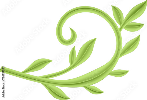 3D illustration rendering of a branch with leaves on a transparent background
