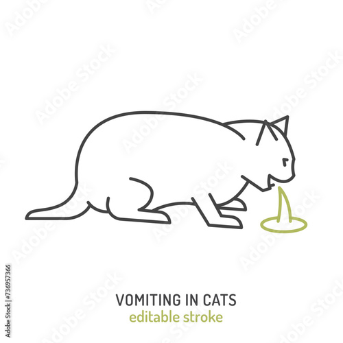 Vomiting cat icon. Feline stomach problem. Pet health concerns.