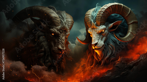 illustration abstract goats conflict fighting concept background