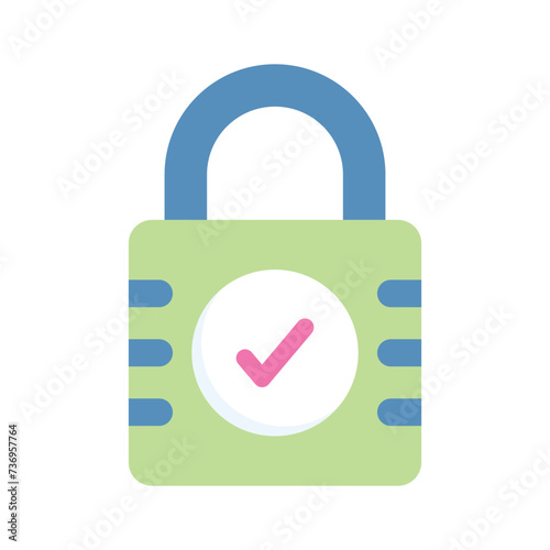 Checkmark with padlock showing flat icon of verified security