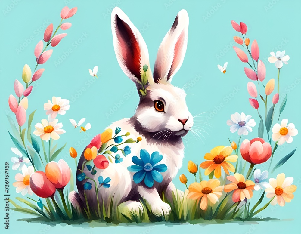 Easterbunny, floral print, spring, celebration, Happy Easter!