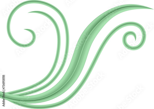 3D illustration rendering of a bending branch with leaves on a transparent background