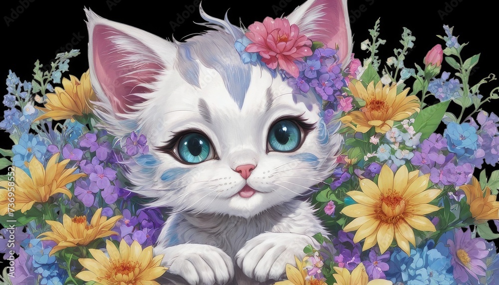 decorated kitten with flowers decorated kitten with flowers