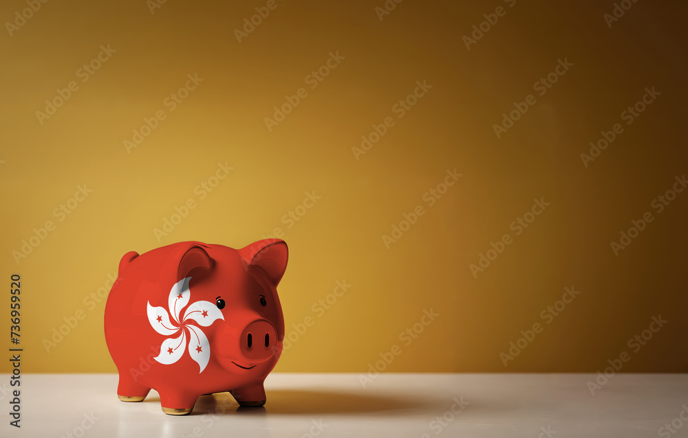 Piggy bank with painting of Hong kong flag. The problem is in the economy. Economic crisis. Saving money concept. Piggy bank with painting of Hong kong flag. The problem is in the economy. Economic crisis. Saving money concept.