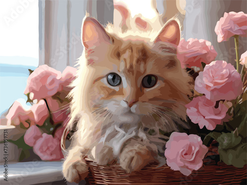 cat with flowers