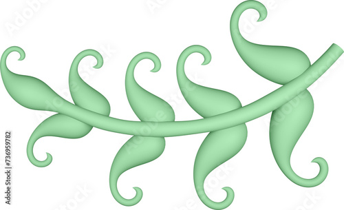 3D illustration of filigree floral ornament with leaves on transparent background