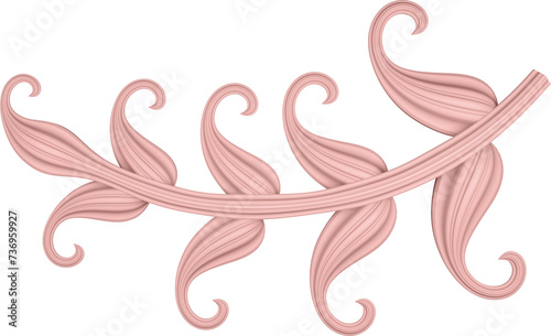 3D illustration of filigree floral ornament with leaves on transparent background