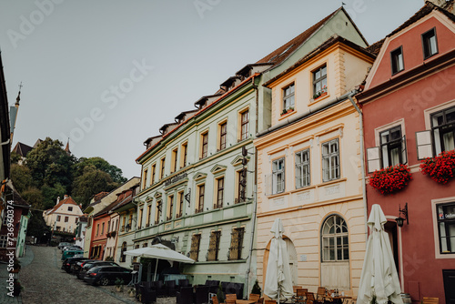 Foto Colorful Historical houses and hotel in Sghisoara Romania