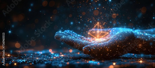 Digital star in abstract hand photo