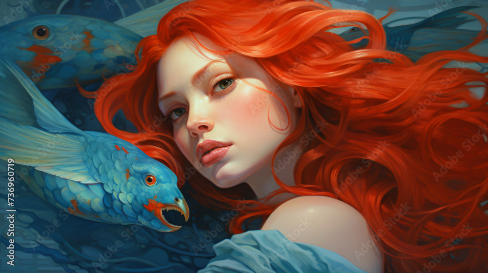 A mermaid with red hair