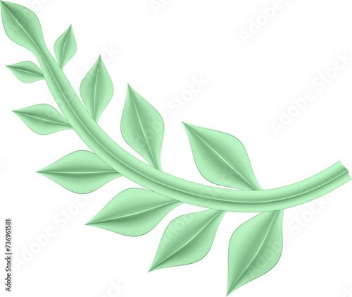 3D illustration of filigree floral ornament with leaves on transparent background