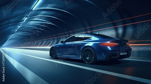 A luxury sports electric car drives through a lighted tunnel © candra