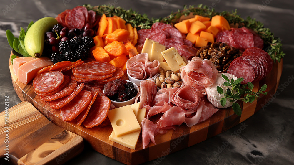 Wooden Platter Filled With Meats and Cheeses