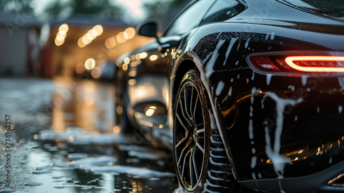 Close Up of Black Sports Car in Rain © mattegg