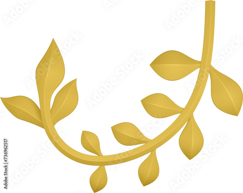 3D illustration of filigree floral ornament with leaves on transparent background