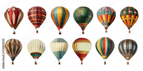 Set of hot air balloons on white background.