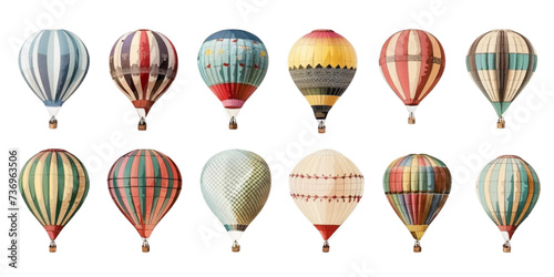 Set of hot air balloons on white background.