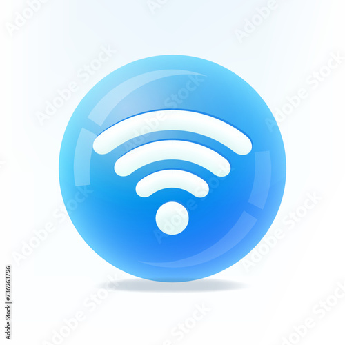 Wifi blue symbol and isolated. Wi-Fi icon and symbol on 3D blue sphere. Vector.