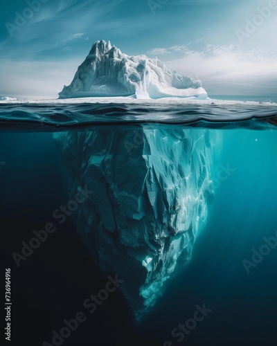 Majestic Iceberg Above and Below Water Surface in Arctic Ocean