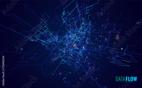 Blockchain Technology Background. Big Data Flow Block Validation in the Blockchain Concept. Abstract 3D Lines. Vector Illustration.