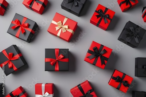 gift boxes with red and black and white ribbon, birthday gift