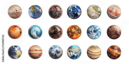 Set of planets on white background