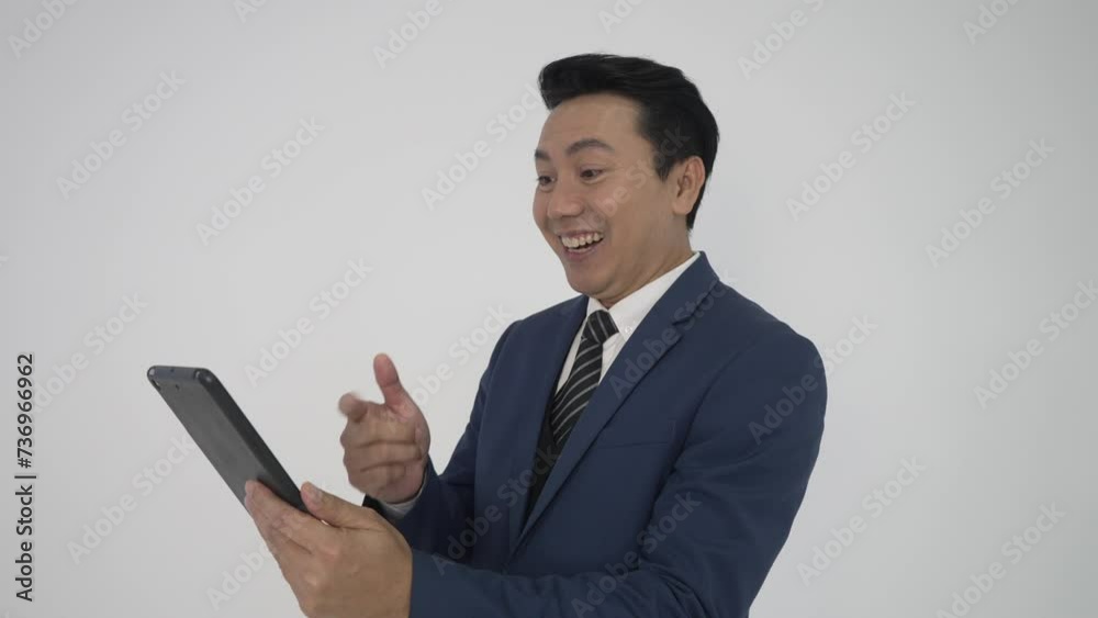 White collar worker show positive emotion on white background. White collar worker show positive emotion on white background.
