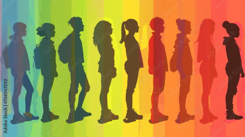 Silhouettes of Diverse Faces: A series of simple silhouettes representing people of different genders, races, and ages, standing side by side, promoting diversity and inclusivity.

