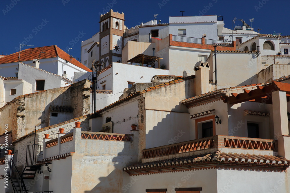 The village of Salares, Axarquia, Malaga province, Andalusia, Spain, with Arabic style houses which shows the Arabic heritage of the village