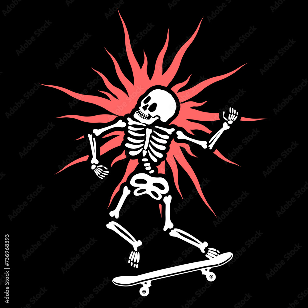 illustration vector of skeleton skull shinning skateboarding trick	
