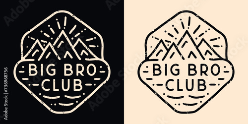 Big bro club lettering badge logo. Brothers sibling quotes birthday gifts. Retro vintage aesthetic. Printable text vector for older oldest eldest teenager baby boy announcement shirt design clothing.